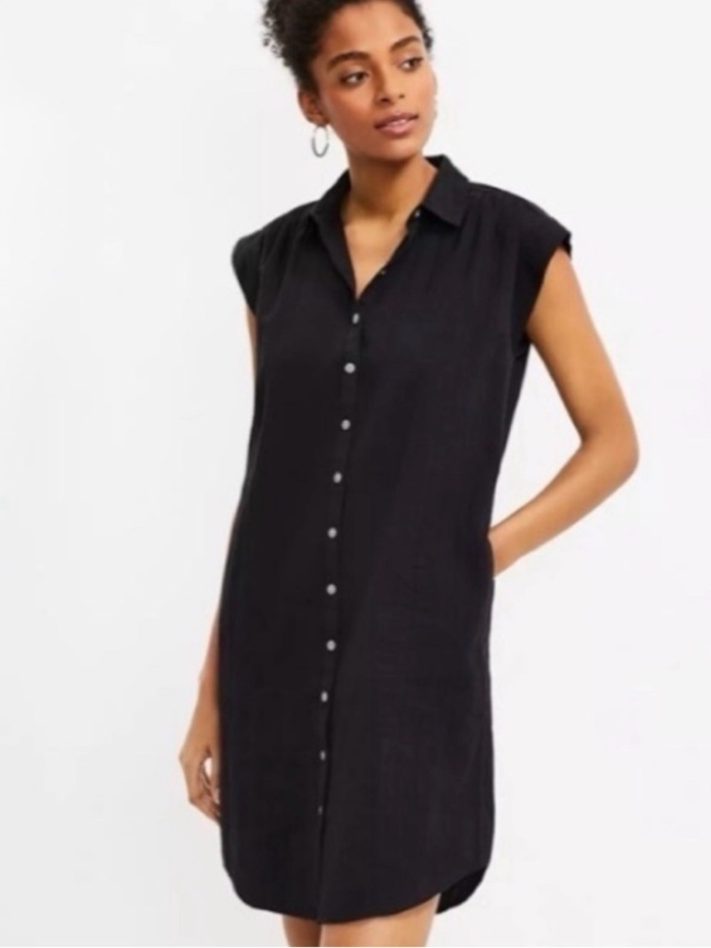 LOFT Black Button-Front Shirt Dress Medium